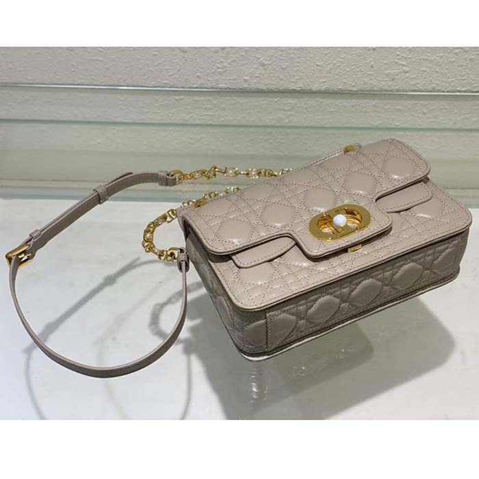 Dior Women Mini Dior Jolie Top Handle Bag Powder Beige Cannage Calfskin