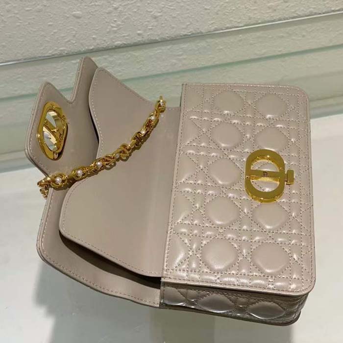 Dior Women Mini Dior Jolie Top Handle Bag Powder Beige Cannage Calfskin