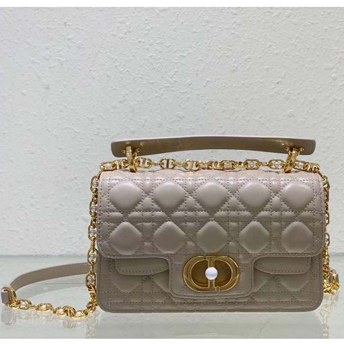 Dior Women Mini Dior Jolie Top Handle Bag Powder Beige Cannage Calfskin
