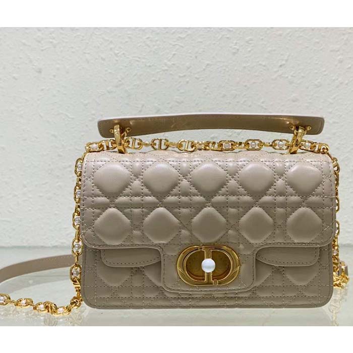 Dior Women Mini Dior Jolie Top Handle Bag Powder Beige Cannage Calfskin