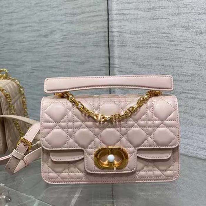 Dior Women Mini Dior Jolie Top Handle Bag Powder Pink Cannage Calfskin