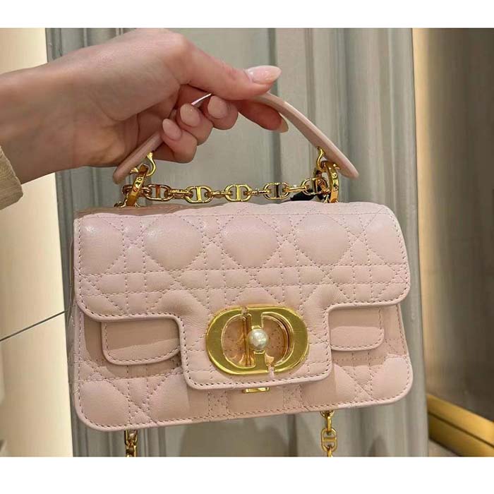 Dior Women Mini Dior Jolie Top Handle Bag Powder Pink Cannage Calfskin