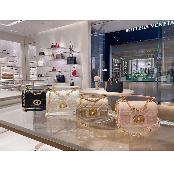 Dior Women Mini Dior Jolie Top Handle Bag Powder Pink Cannage Calfskin