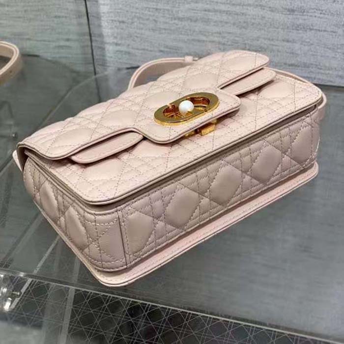 Dior Women Mini Dior Jolie Top Handle Bag Powder Pink Cannage Calfskin