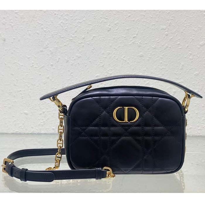 Dior Women Small Dior Caro Top Handle Camera Bag Black Macrocannage Calfskin