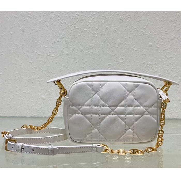 Dior Women Small Dior Caro Top Handle Camera Bag Latte Macrocannage Calfskin