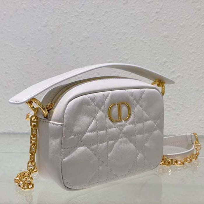 Dior Women Small Dior Caro Top Handle Camera Bag Latte Macrocannage Calfskin