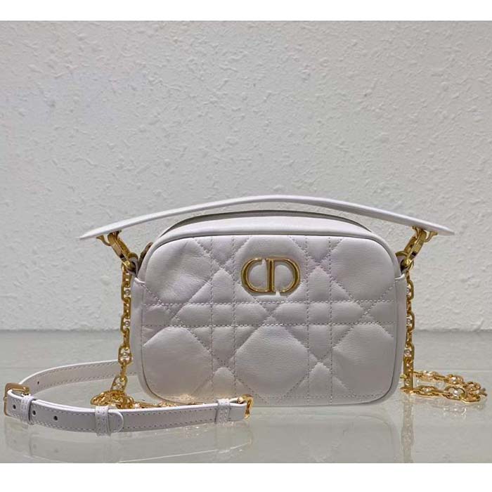 Dior Women Small Dior Caro Top Handle Camera Bag Latte Macrocannage Calfskin
