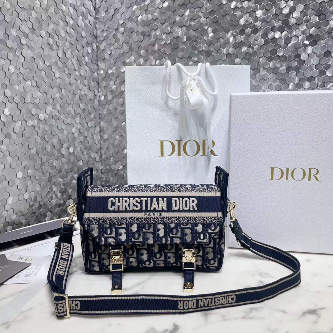Dior Unisex Small Diorcamp Bag Blue Dior Oblique Embroidery
