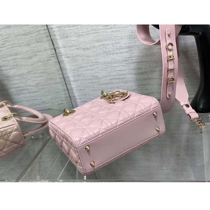 Dior Women Small Lady Dior Bag Melocoton Pink Pearlescent Cannage Lambskin