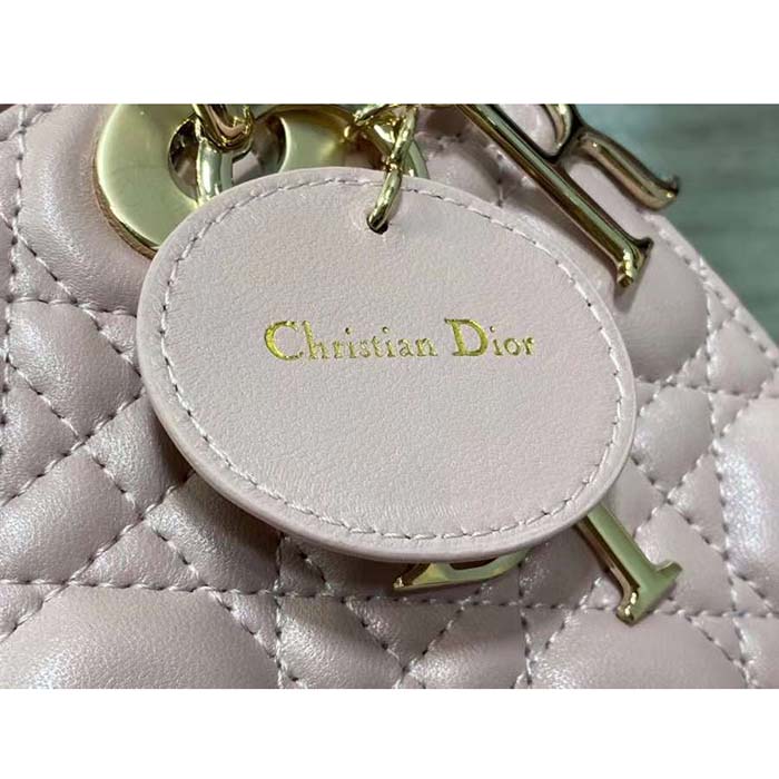 Dior Women Small Lady Dior Bag Melocoton Pink Pearlescent Cannage Lambskin