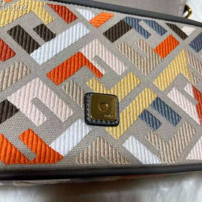 Fendi Women FF Baguette Brooch Multicolor Canvas Bag FF Embroidery