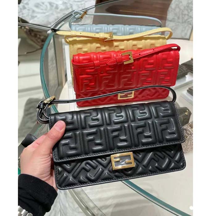 Fendi Women FF Wallet On Chain Baguette Black Nappa Leather Wallet