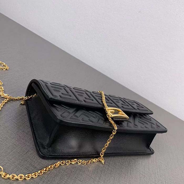 Fendi Women FF Wallet On Chain Baguette Black Nappa Leather Wallet