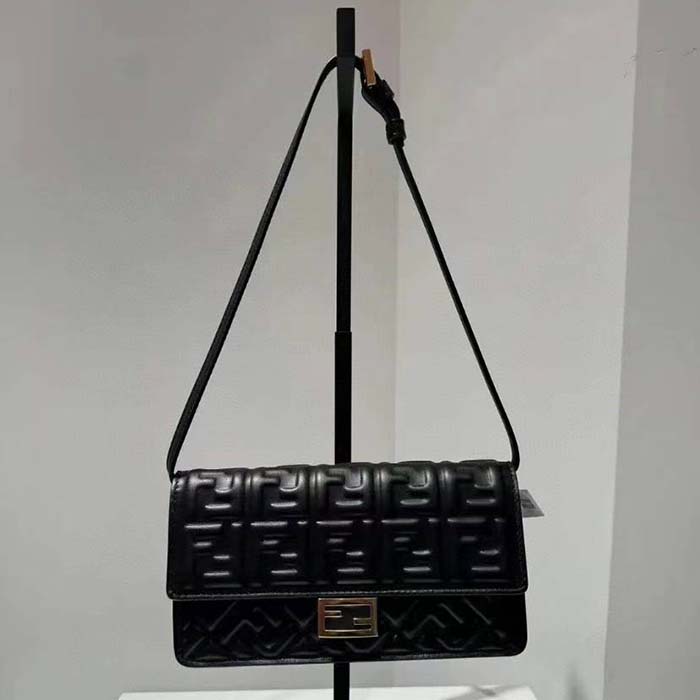 Fendi Women FF Wallet On Chain Baguette Black Nappa Leather Wallet