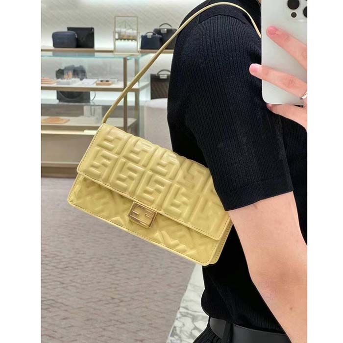 Fendi Women FF Wallet On Chain Baguette Yellow Nappa Leather Wallet