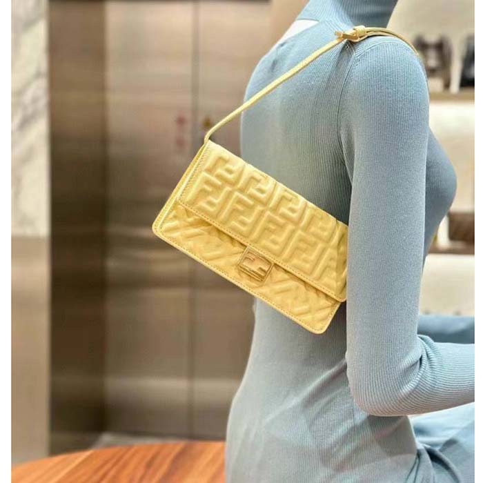 Fendi Women FF Wallet On Chain Baguette Yellow Nappa Leather Wallet