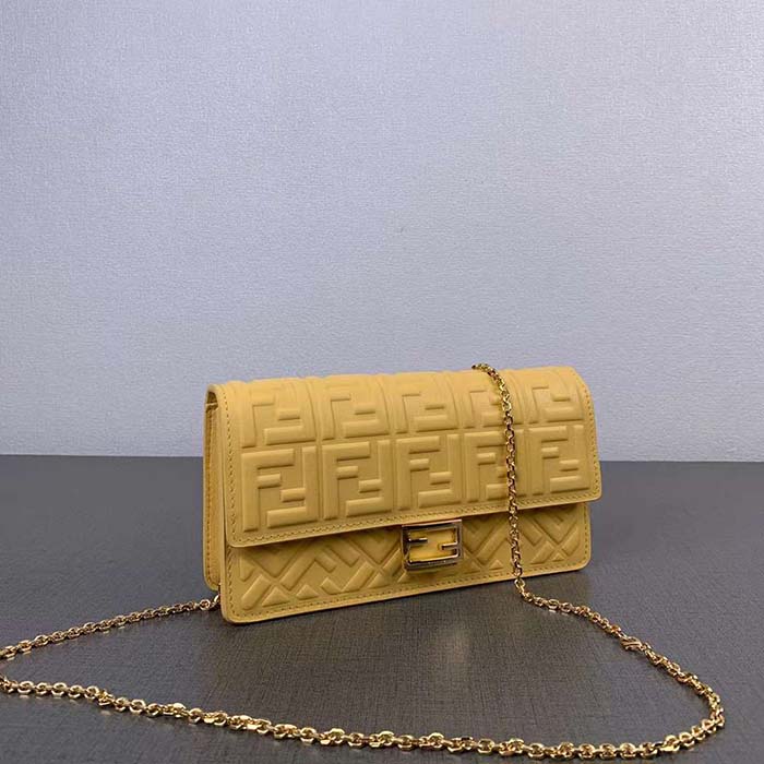 Fendi Women FF Wallet On Chain Baguette Yellow Nappa Leather Wallet