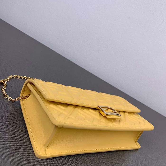 Fendi Women FF Wallet On Chain Baguette Yellow Nappa Leather Wallet