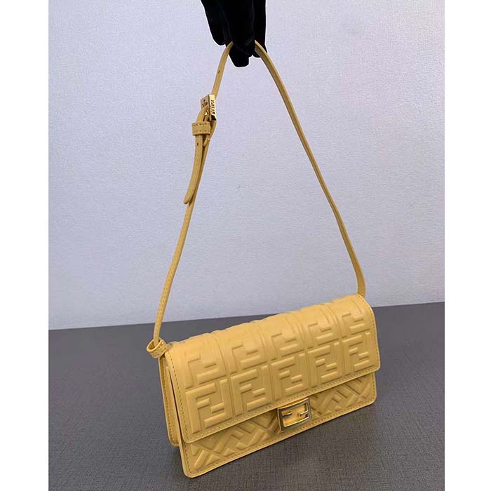 Fendi Women FF Wallet On Chain Baguette Yellow Nappa Leather Wallet