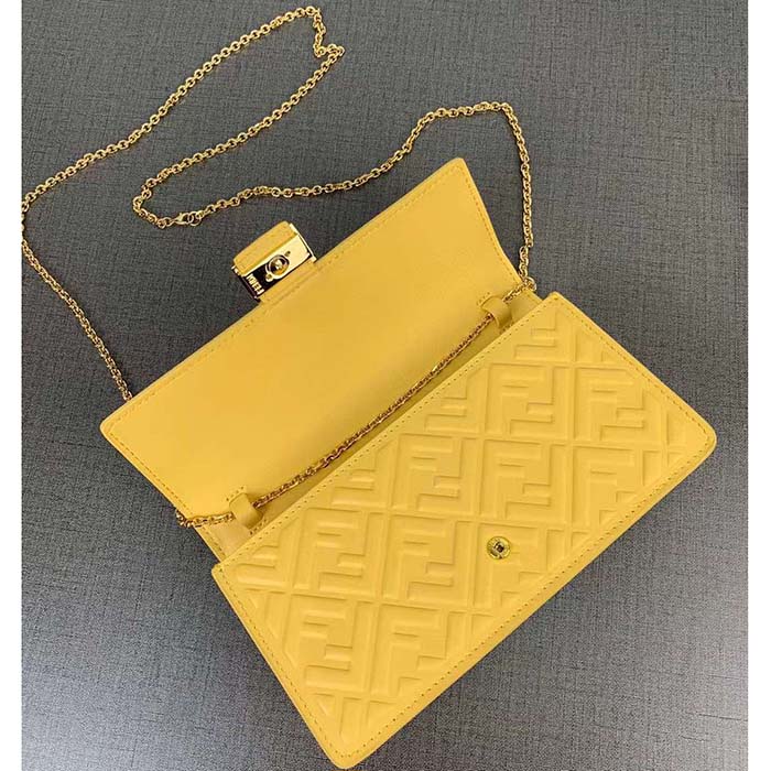 Fendi Women FF Wallet On Chain Baguette Yellow Nappa Leather Wallet