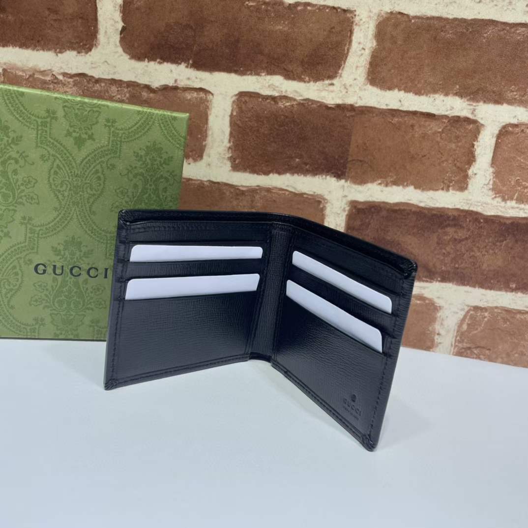 Gucc Unisex Coin Wallet Interlocking G Black GG Supreme Canvas Black Leather