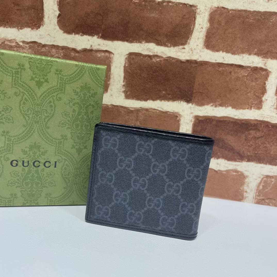 Gucc Unisex Coin Wallet Interlocking G Black GG Supreme Canvas Black Leather