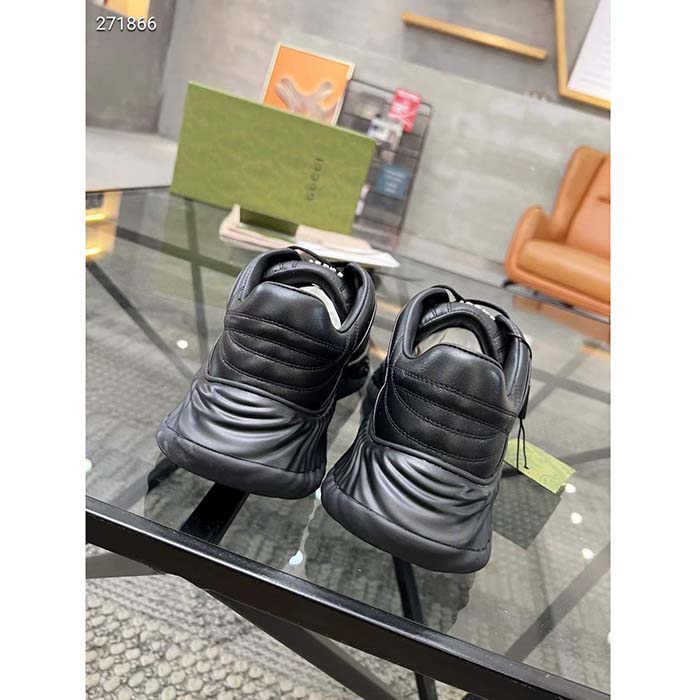 Gucci GG Unisex Ripple Sneaker Black Leather Mesh Lightweight Lace-Up Low Heel