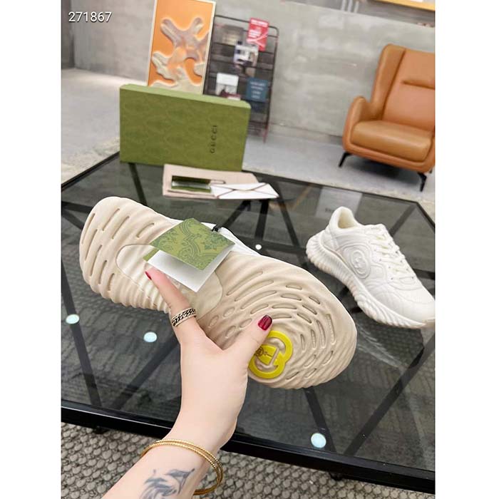 Gucci GG Unisex Ripple Sneaker Off White Leather Mesh Lightweight Lace-Up Low Heel
