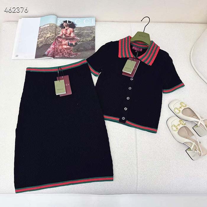 Gucci GG Women Cotton Lace Skirt Web Low Waist Mid-Length