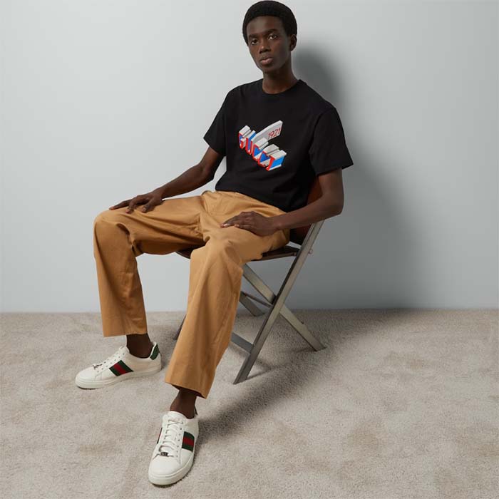 Gucci Men GG Cotton Jersey T-Shirt Crewneck Short Sleeves Black