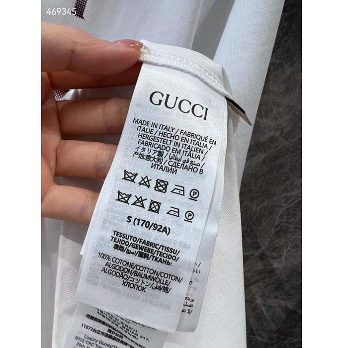 Gucci Men GG Cotton Jersey T-Shirt Gucci Print Red White Crewneck Short Sleeves
