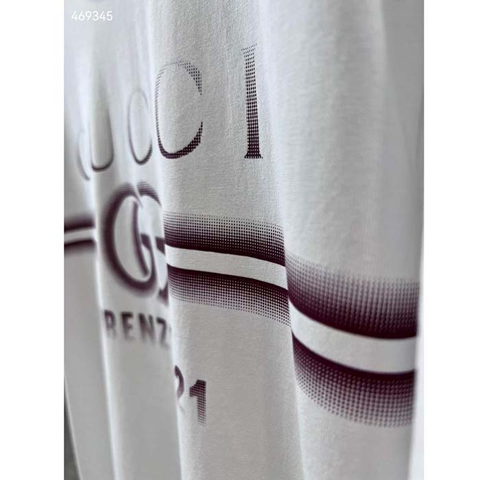Gucci Men GG Cotton Jersey T-Shirt Gucci Print Red White Crewneck Short Sleeves