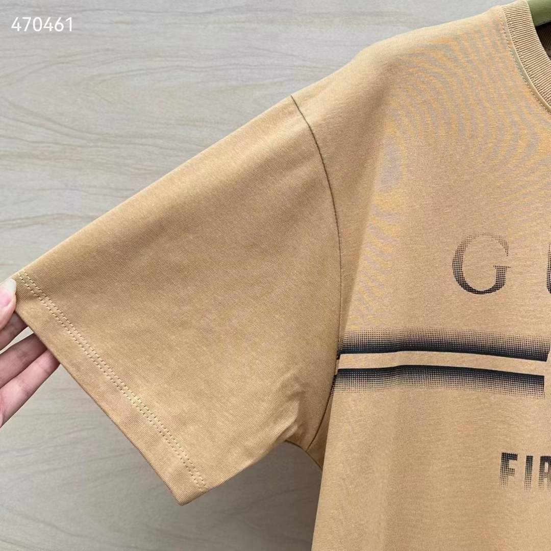 Gucci Men GG Cotton Jersey T-Shirt Print Beige Crewneck Short Sleeves