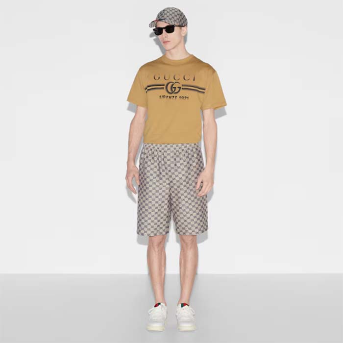 Gucci Men GG Cotton Jersey T-Shirt Print Beige Crewneck Short Sleeves