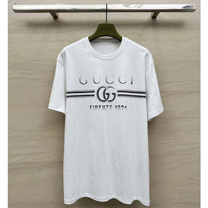 Gucci Men GG Cotton Jersey T-Shirt Print White Crewneck Short Sleeves
