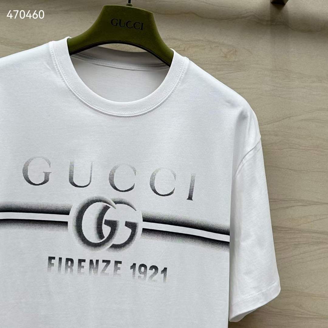 Gucci Men GG Cotton Jersey T-Shirt Print White Crewneck Short Sleeves