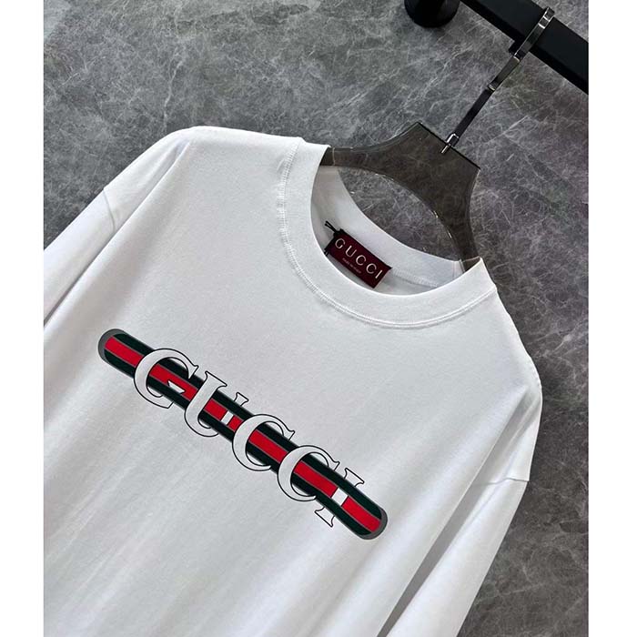 Gucci Men GG Cotton Jersey T-Shirt Print White Crewneck Short Sleeves Oversize Fit