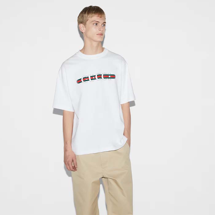 Gucci Men GG Cotton Jersey T-Shirt Print White Crewneck Short Sleeves Oversize Fit