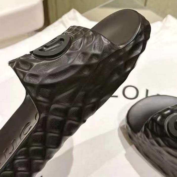 Gucci Unisex GG Interlocking G Slide Sandal Black Textured Rubber