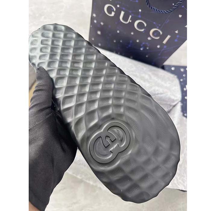 Gucci Unisex GG Interlocking G Slide Sandal Black Textured Rubber