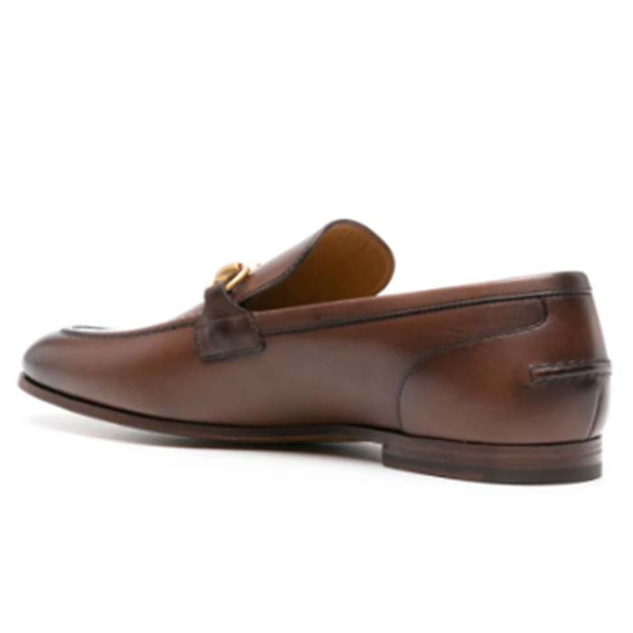 Gucci Unisex GG Jordaan Leather Loafer Blake Brown Leather Horsebit Flat