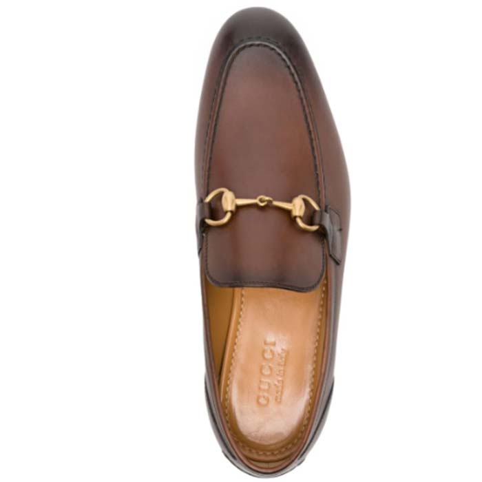 Gucci Unisex GG Jordaan Leather Loafer Blake Brown Leather Horsebit Flat