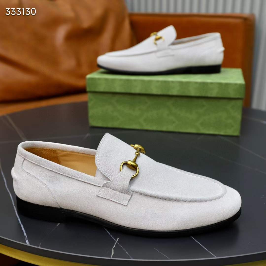 Gucci Unisex GG Jordaan Loafer Horsebit Blake Beige Suede Leather Flat