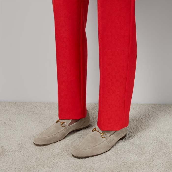 Gucci Unisex GG Jordaan Loafer Horsebit Blake Beige Suede Leather Flat