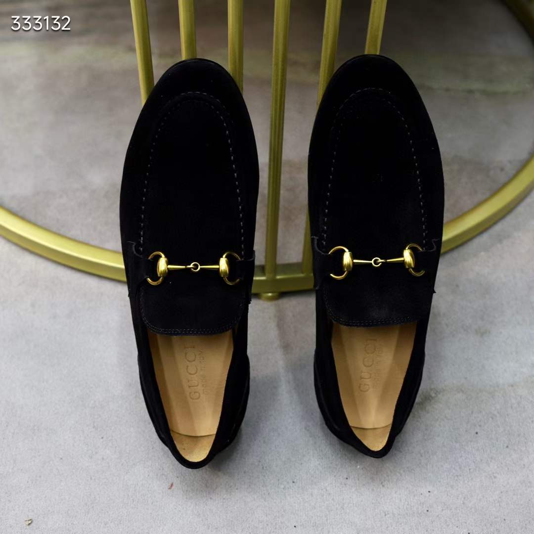 Gucci Unisex GG Jordaan Loafer Horsebit Blake Black Suede Leather Flat