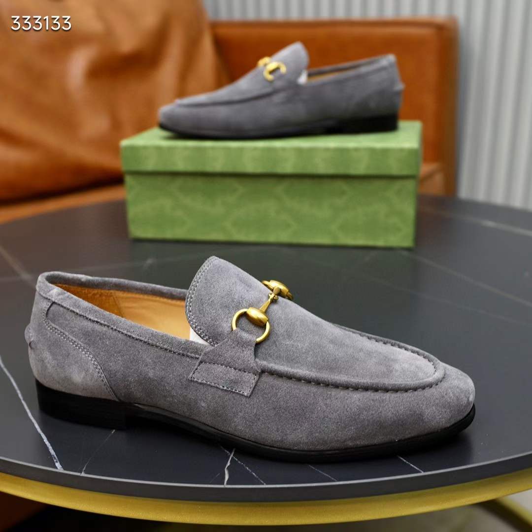 Gucci Unisex GG Jordaan Loafer Horsebit Blake Light Sage Suede Leather Flat