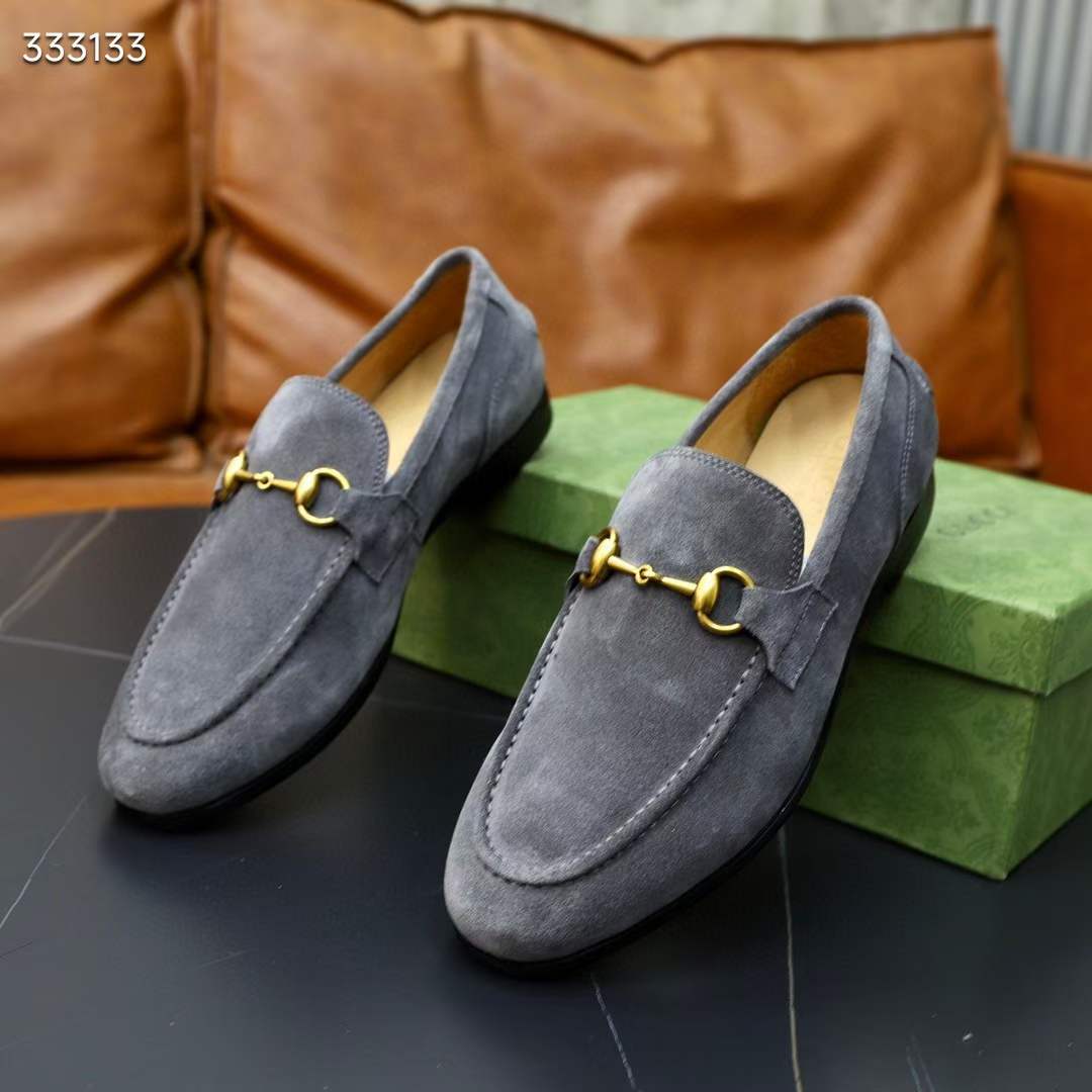 Gucci Unisex GG Jordaan Loafer Horsebit Blake Light Sage Suede Leather Flat