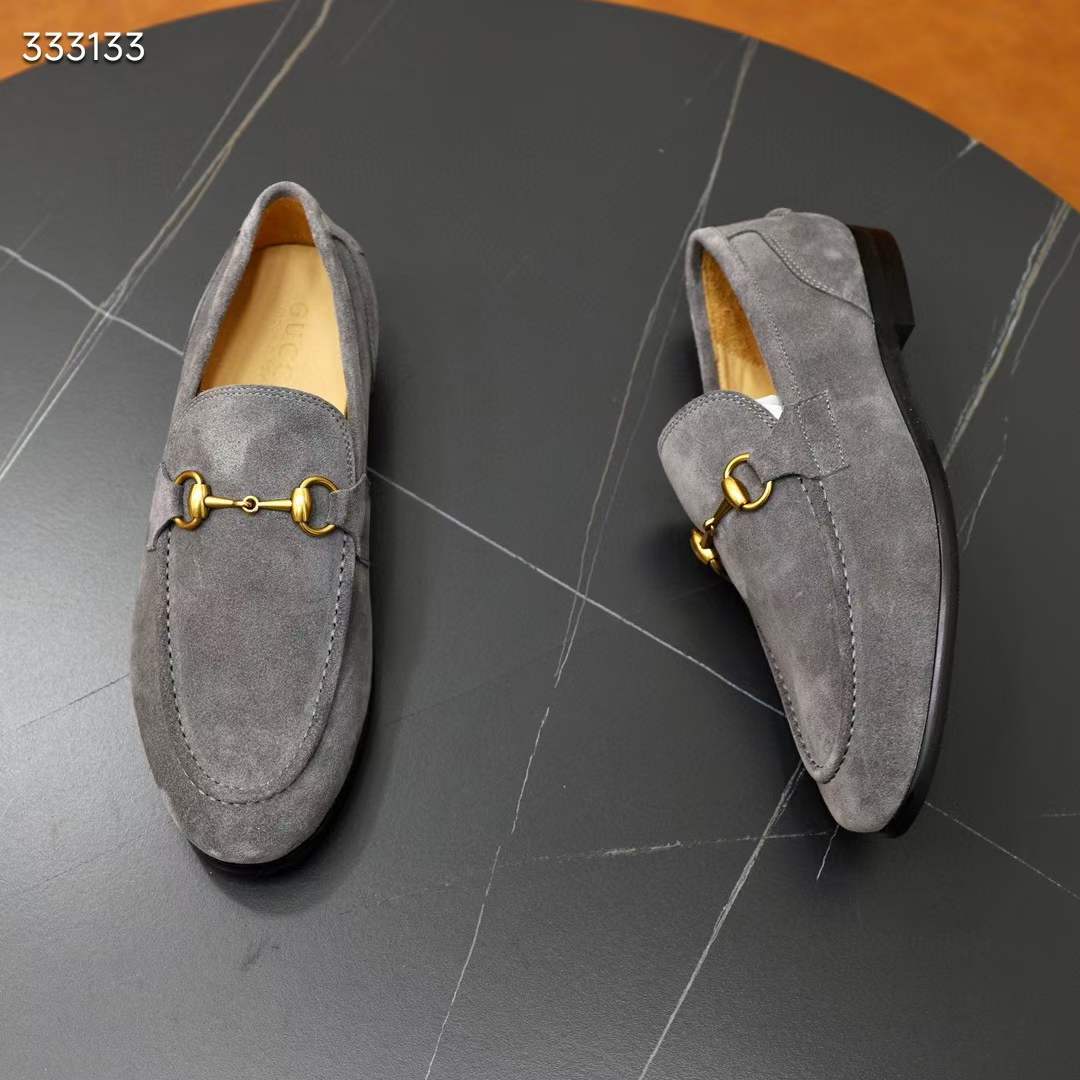 Gucci Unisex GG Jordaan Loafer Horsebit Blake Light Sage Suede Leather Flat