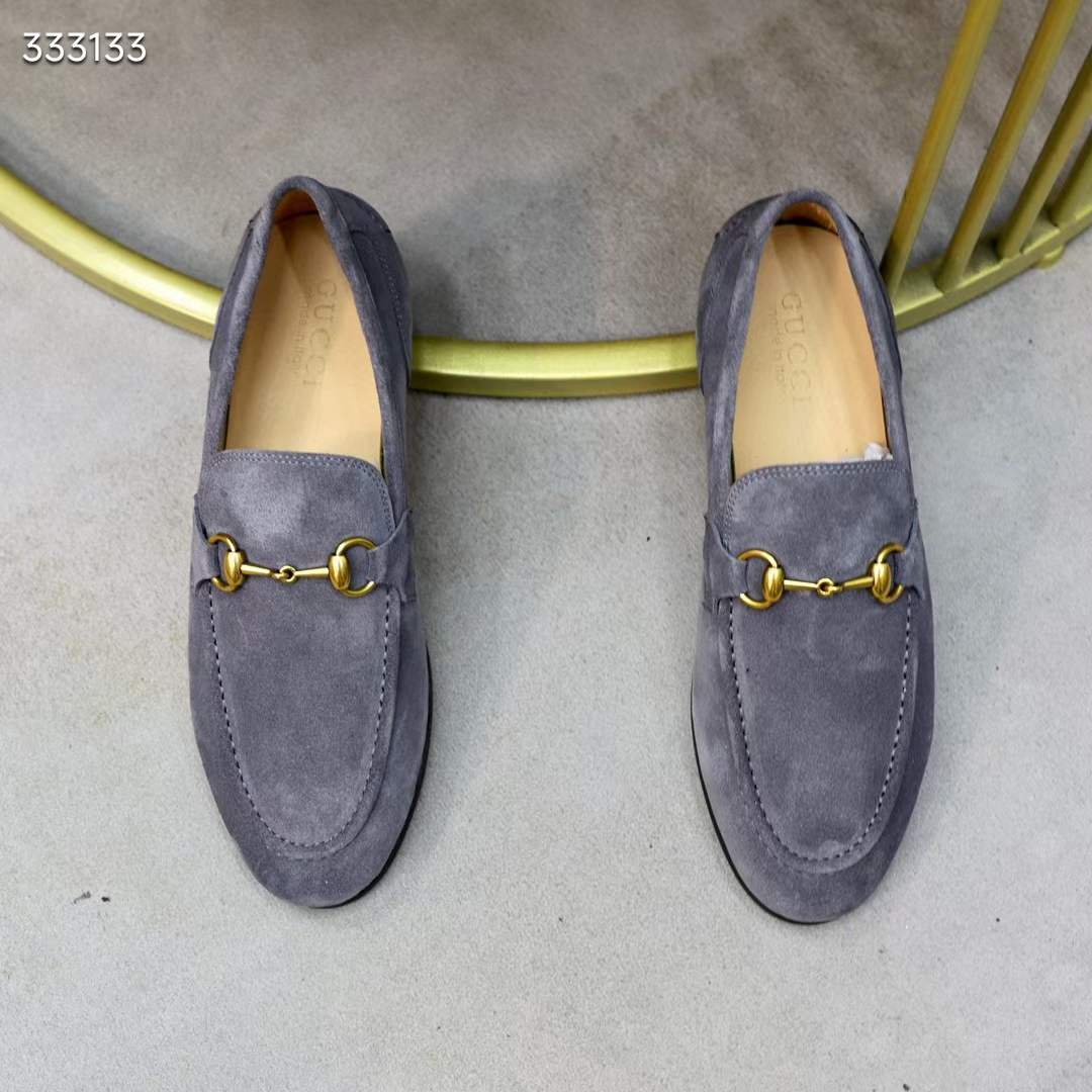 Gucci Unisex GG Jordaan Loafer Horsebit Blake Light Sage Suede Leather Flat